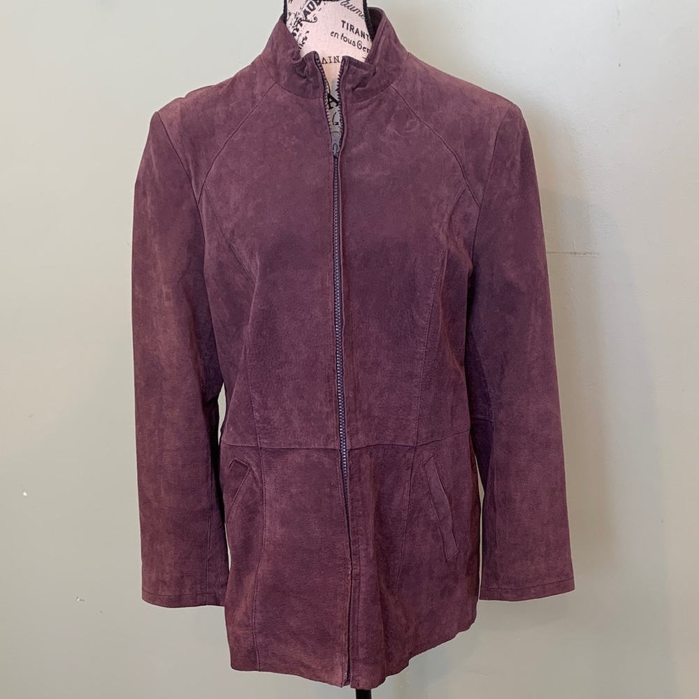 Damart *flawed Women's Large Purple Zip Up Suede Jacket